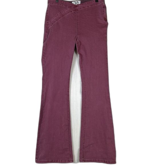 We The Free Women's Pants Sz‎ 30 Red Maroon Bootcut Jeans Front V Side Zip Y2K - Picture 1 of 13
